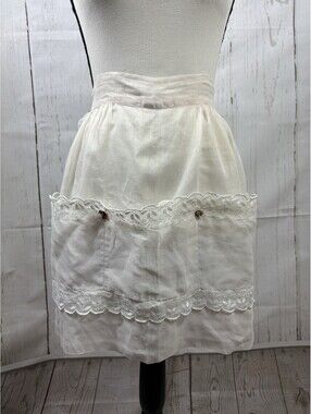 VTG Carmen Lee 1950s Semi-Sheer Hostess Half Apron Lace Trim 3 Pockets